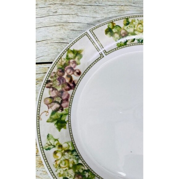 Oneida TUSCAN GRAPES Cheri Blum Rim Panels Dots Stoneware Dinner Plates Set 4 - Picture 6 of 10